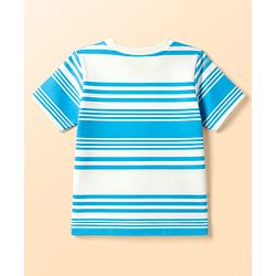 Babyhug 100% Cotton Knit Striped T-Shirt Half Sleeves with Cub Face Print Multi Color 6-9 Months