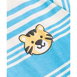 Babyhug 100% Cotton Knit Striped T-Shirt Half Sleeves with Cub Face Print Multi Color 6-9 Months