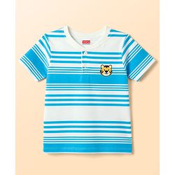 Babyhug 100% Cotton Knit Striped T-Shirt Half Sleeves with Cub Face Print Multi Color 6-9 Months