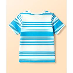 Babyhug 100% Cotton Knit Striped T-Shirt Half Sleeves with Cub Face Print Multi Color 6-9 Months
