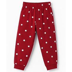 Babyhug 100% Cotton Knit Full Sleeves T-Shirt & Pyjama Night Suit with Bear & Moon Print - Red