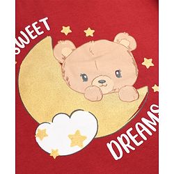 Babyhug 100% Cotton Knit Full Sleeves T-Shirt & Pyjama Night Suit with Bear & Moon Print - Red