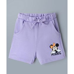 Babyhug Disney Single Jersey Knit Half Sleeves T-Shirt & Shorts Set with Minnie Mouse Graphics - White & Lavender