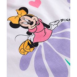 Babyhug Disney Single Jersey Knit Half Sleeves T-Shirt & Shorts Set with Minnie Mouse Graphics - White & Lavender