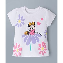 Babyhug Disney Single Jersey Knit Half Sleeves T-Shirt & Shorts Set with Minnie Mouse Graphics - White & Lavender