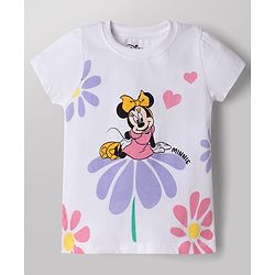 Babyhug Disney Single Jersey Knit Half Sleeves T-Shirt & Shorts Set with Minnie Mouse Graphics - White & Lavender