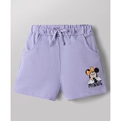 Babyhug Disney Single Jersey Knit Half Sleeves T-Shirt & Shorts Set with Minnie Mouse Graphics - White & Lavender