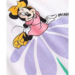 Babyhug Disney Single Jersey Knit Half Sleeves T-Shirt & Shorts Set with Minnie Mouse Graphics - White & Lavender