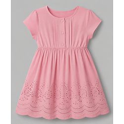 Babyhug Schiffili Woven Half Sleeves Floral Embroidered  Frock with Bloomer - Pink