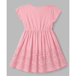 Babyhug Schiffili Woven Half Sleeves Floral Embroidered  Frock with Bloomer - Pink