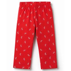 Babyhug 100% Cotton Knit Half Sleeves T-Shirt & Pyjama Night Suit with Cute Heart & Bow Print - Red