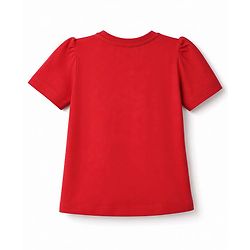 Babyhug 100% Cotton Knit Half Sleeves T-Shirt & Pyjama Night Suit with Cute Heart & Bow Print - Red