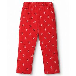 Babyhug 100% Cotton Knit Half Sleeves T-Shirt & Pyjama Night Suit with Cute Heart & Bow Print - Red