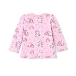 Babyhug 100% Cotton Knit Full Sleeves Co-Ords Top & Pyjama Night Suit with Bunny Rainbow & Floral Print - Pink