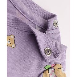Babyhug 100% Cotton Knit Full Sleeves Co-Ords T-Shirt & Pyjama Night Suit with Bear & Floral Print - Violet