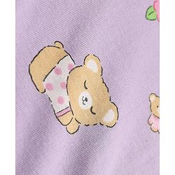 Babyhug 100% Cotton Knit Full Sleeves Co-Ords T-Shirt & Pyjama Night Suit with Bear & Floral Print - Violet