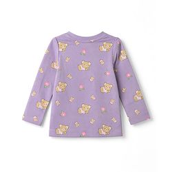 Babyhug 100% Cotton Knit Full Sleeves Co-Ords T-Shirt & Pyjama Night Suit with Bear & Floral Print - Violet