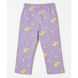 Babyhug 100% Cotton Knit Full Sleeves Co-Ords T-Shirt & Pyjama Night Suit with Bear & Floral Print - Violet