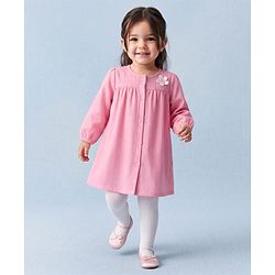 Babyhug 100% Cotton Woven Frock and Legging with Full Sleeves and Floral Applique in Pink for 2-3 Years
