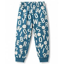 Babyhug 100% Cotton Knit Full Sleeves Co-Ords T-Shirt & Pyjama Night Suit with Smile Forever Print - Teal Blue