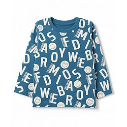 Babyhug 100% Cotton Knit Full Sleeves Co-Ords T-Shirt & Pyjama Night Suit with Smile Forever Print - Teal Blue