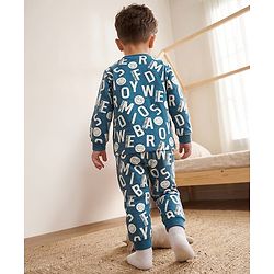 Babyhug 100% Cotton Knit Full Sleeves Co-Ords T-Shirt & Pyjama Night Suit with Smile Forever Print - Teal Blue