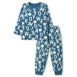 Babyhug 100% Cotton Knit Full Sleeves Co-Ords T-Shirt & Pyjama Night Suit with Smile Forever Print - Teal Blue
