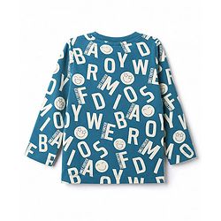 Babyhug 100% Cotton Knit Full Sleeves Co-Ords T-Shirt & Pyjama Night Suit with Smile Forever Print - Teal Blue