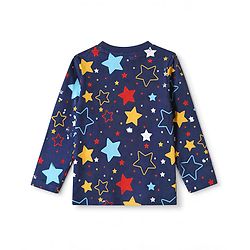Babyhug 100% Cotton Knit Full Sleeves Co-Ords T-Shirt & Pyjama Night Suit with Star Print - Navy Blue