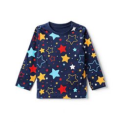 Babyhug 100% Cotton Knit Full Sleeves Co-Ords T-Shirt & Pyjama Night Suit with Star Print - Navy Blue