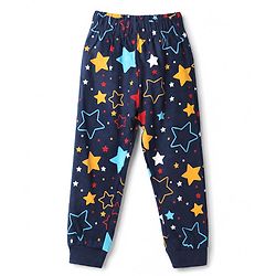 Babyhug 100% Cotton Knit Full Sleeves Co-Ords T-Shirt & Pyjama Night Suit with Star Print - Navy Blue