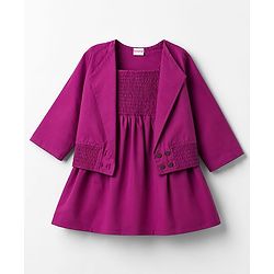 Babyhug Poplin Woven Full Sleeves Solid Frock With Jacket - Dark Pink