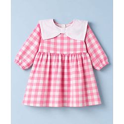 Babyhug 100% Cotton Woven Full Sleeves Checked Frock With Leggings - Pink