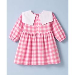 Babyhug 100% Cotton Woven Full Sleeves Checked Frock With Leggings - Pink