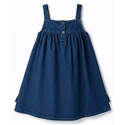 Babyhug Denim Woven Sleeveless Floral Embroidered Frock - Navy Blue