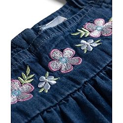 Babyhug Denim Woven Sleeveless Floral Embroidered Frock - Navy Blue