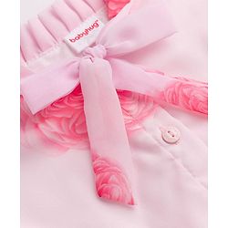 Babyhug Georgette Woven Half Sleeves One Piece Dress With Floral Print - Pink