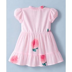 Babyhug Georgette Woven Half Sleeves One Piece Dress With Floral Print - Pink