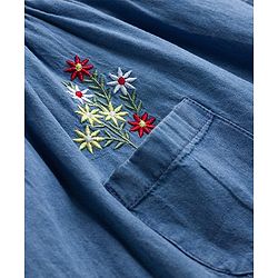 Babyhug Denim Woven Sleeveless Floral Embroidered Frock - Blue
