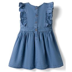 Babyhug Denim Woven Sleeveless Floral Embroidered Frock - Blue
