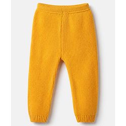 Babyhug Knit Full Length Solid Woollen Lounge Pant in Yellow