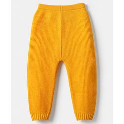 Babyhug Knit Full Length Solid Woollen Lounge Pant in Yellow