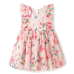 Babyhug Chiffon Woven Frill Sleeves Frock With Floral Print - OffWhite
