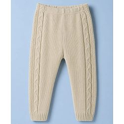 Babyhug Knit Full Length Woollen Bottom With Cable Knit Design - Cream