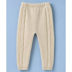 Babyhug Knit Full Length Woollen Bottom With Cable Knit Design - Cream