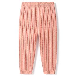 Babyhug Knit Full Length Solid Colour Cable Knit Designed Woolen Lounge Pant - Pink