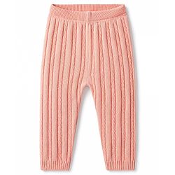 Babyhug Knit Full Length Solid Colour Cable Knit Designed Woolen Lounge Pant - Pink