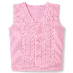 Babyhug Knit Sleeveless Front Open Sweater With Cable Knit Design - Pink