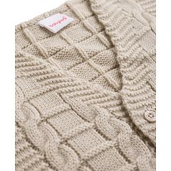 Babyhug Knit Sleeveless Front Open Solid Colour Sweater with Cable Knit Design - Beige