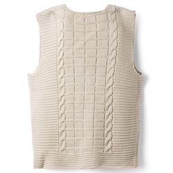 Babyhug Knit Sleeveless Front Open Solid Colour Sweater with Cable Knit Design - Beige